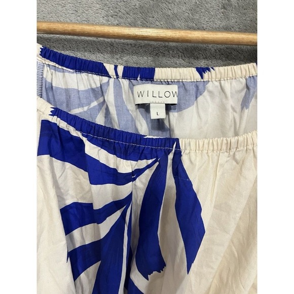 Willow & Root Blue White Palm Print Off Shoulder Romper Bell Sleeve L 120WD41224 - Picture 2 of 7